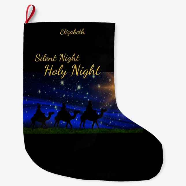 "Silent Night Holy Night" Personalized Name Large Christmas Stocking (Front)