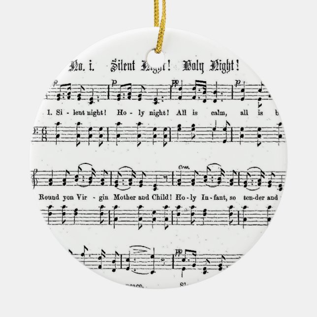 SILENT NIGHT HOLY NIGHT SHEET MUSIC CHRISTMAS SONG CERAMIC ORNAMENT (Front)