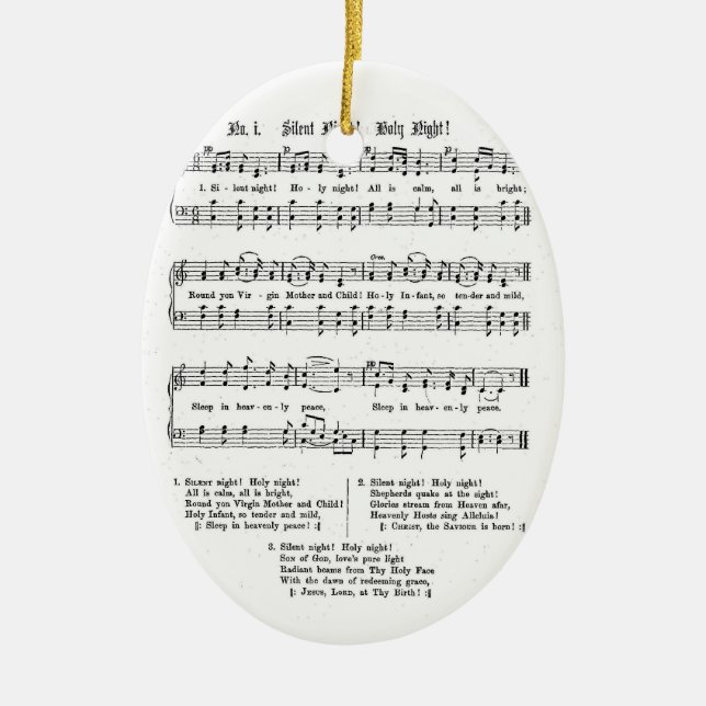 SILENT NIGHT HOLY NIGHT SHEET MUSIC CHRISTMAS SONG CERAMIC ORNAMENT (Front)