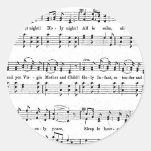 SILENT NIGHT HOLY NIGHT SHEET MUSIC CHRISTMAS SONG CLASSIC ROUND STICKER