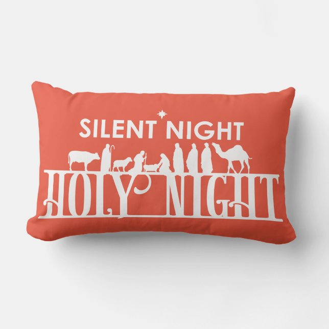 Silent Night Holy Night Whole Nativity Lumbar Pillow (Front)