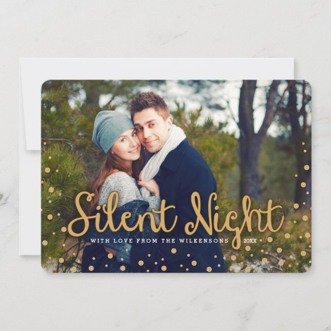 Silent Night Merry Christmas Gold Tone Photo Card (Front)