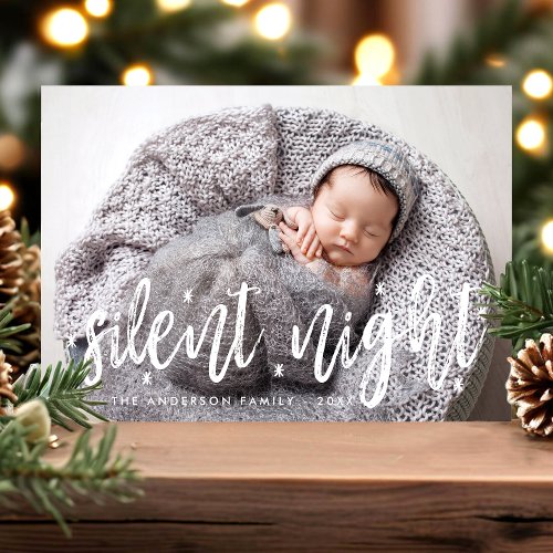 Silent Night Modern Christmas Baby Photo Holiday Card