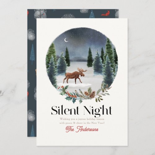 Silent Night Moose Winterscape Christmas Holiday Card