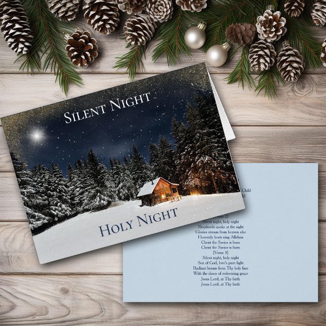 Silent Night Mountain Forest Cabin Christmas Cards (Creator Uploaded)