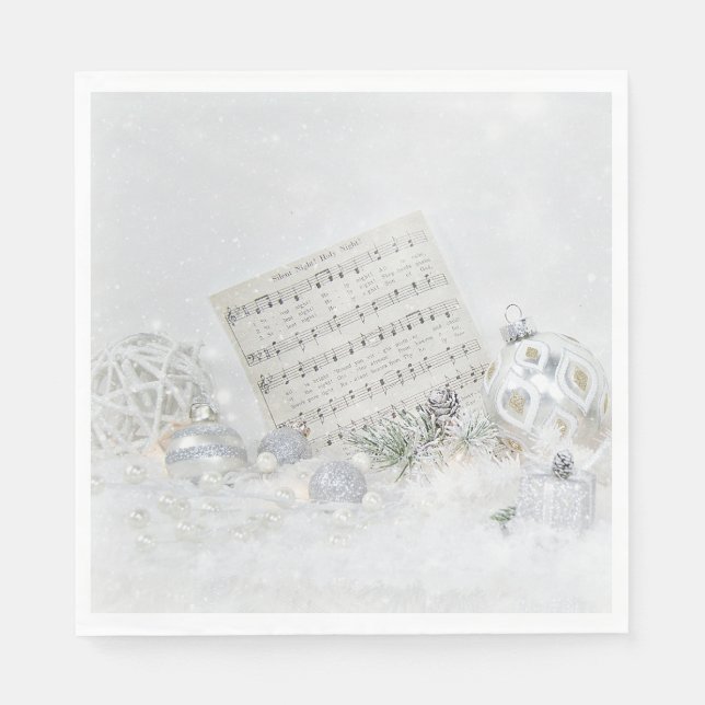 Silent Night Music In Snowflakes Napkins (Front)