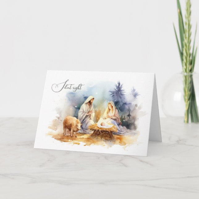 Silent Night Nativity Scene Christmas Holiday Card (Front)