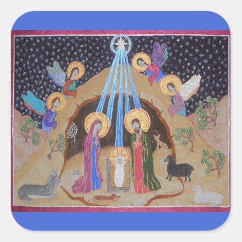 Silent Night Nativity Square Sticker