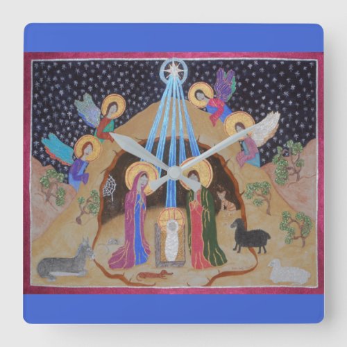 Silent Night Nativity Square Wall Clock