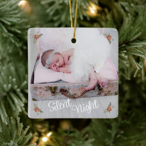 Silent Night New Baby Photo Ornament  Birth Info