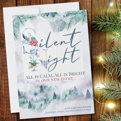 Silent Night New Home Watercolor Forest Moving Announcement