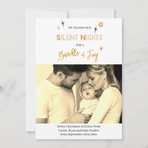 Silent Night Photo Birth Announcement Holiday Card