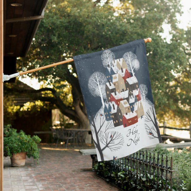 Silent Night   Quaint Old Fashioned Village  House Flag (In SItu)