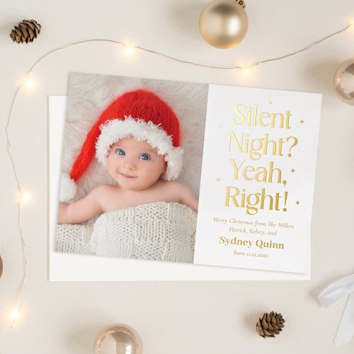Silent Night Real Foil Holiday Birth Announcement