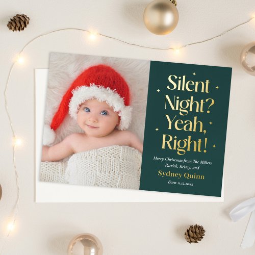 Silent Night Real Foil Holiday Birth Announcement