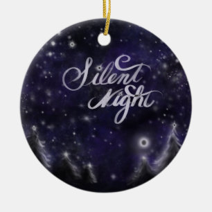 Silent Night - romantic forest Holiday snow scene Ceramic Ornament
