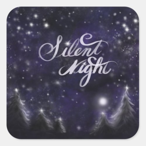 Silent Night _ romantic Holiday snow scene Square Sticker