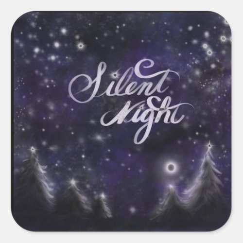 Silent Night _ romantic Holiday snow scene Square Sticker