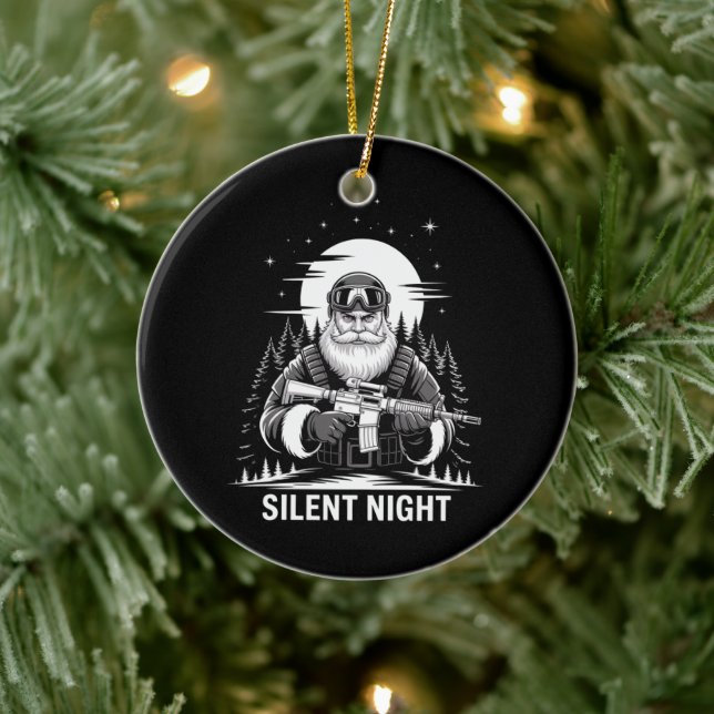 Silent Night Santa Christmas Military Veteran  Ceramic Ornament (Tree)