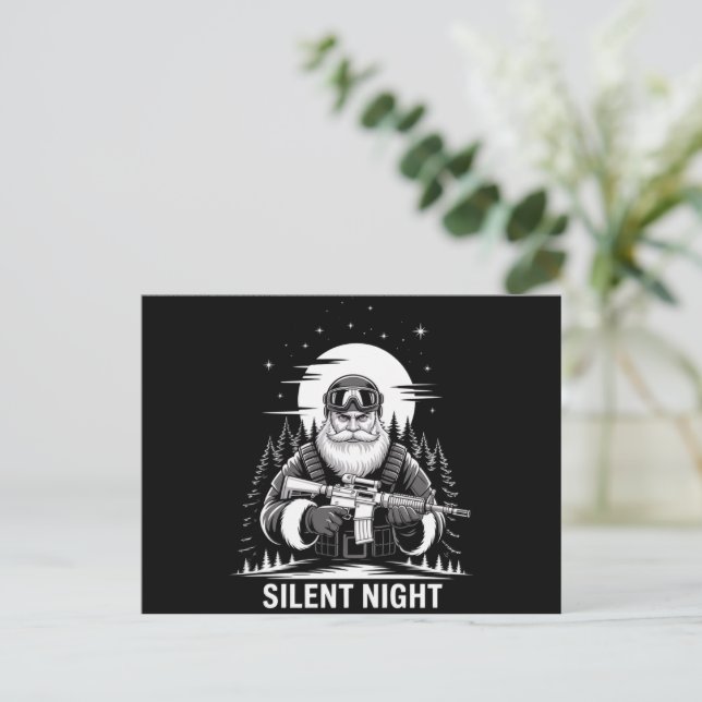 Silent Night Santa Christmas Military Veteran  Holiday Postcard (Standing Front)