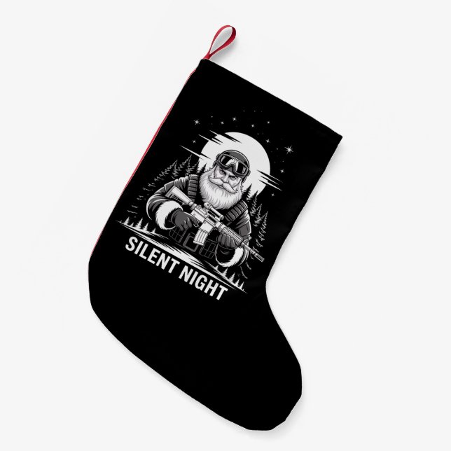Silent Night Santa Christmas Military Veteran  Small Christmas Stocking (Front (Hanging))