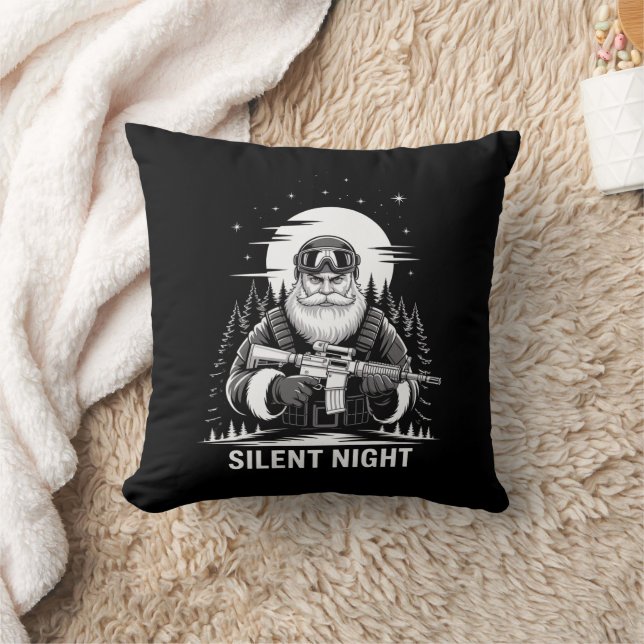 Silent Night Santa Christmas Military Veteran  Throw Pillow (Blanket)
