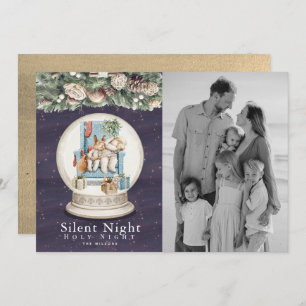 Silent Night Sleeping Animals Snow Globe Photo Holiday Card