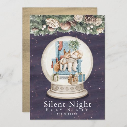 Silent Night Sleeping Animals Snow Grobe Holiday Card
