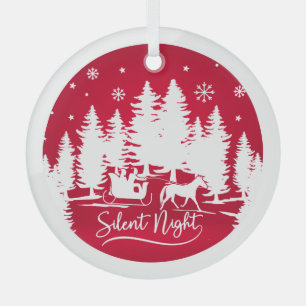 Silent night sleight snowflakes pines festive red glass ornament