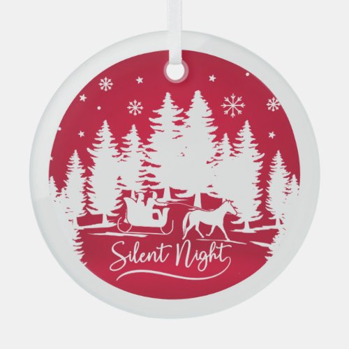 Silent night sleight snowflakes pines festive red glass ornament