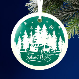 Silent night sleight snowflakes pines glass ornament