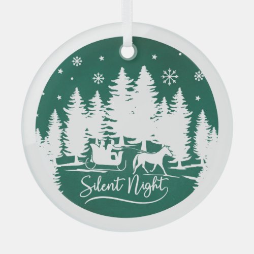 Silent night sleight snowflakes pines  glass ornament