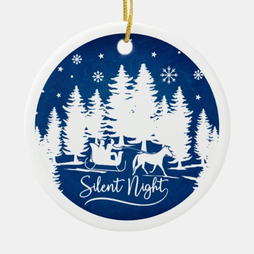 Silent night sleight snowflakes pines with photo ceramic ornament