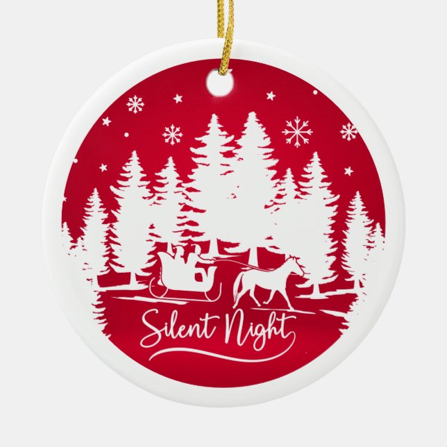 Silent night sleight snowflakes pines with photo ceramic ornament (Front)
