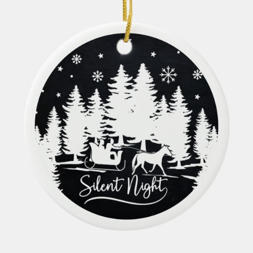 Silent night sleight snowflakes pines with photo ceramic ornament