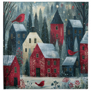 Silent Night Starlit Winter Village Cloth Napkin