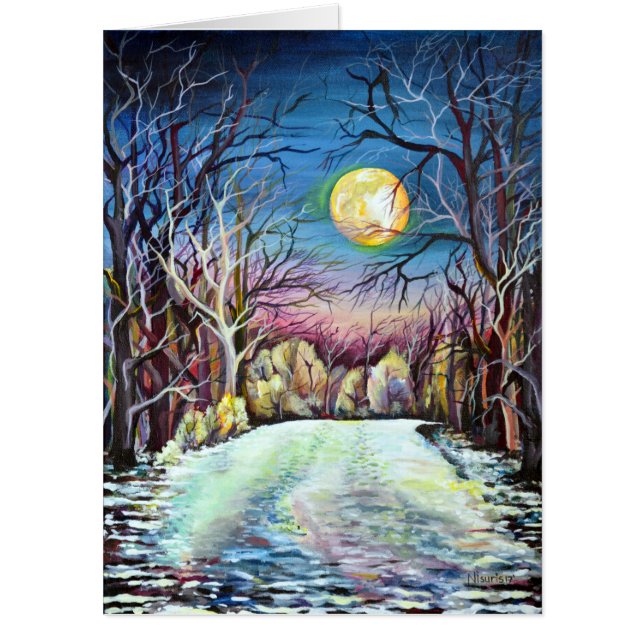 Silent Night Winter Full Moon in Sweden Card (Front)