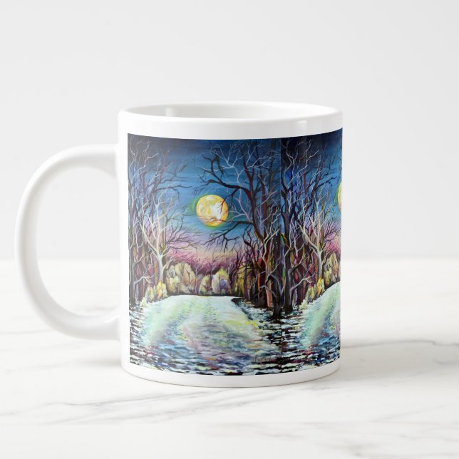 Silent Night Winter Full Moon in Sweden Giant Coffee Mug (Left)
