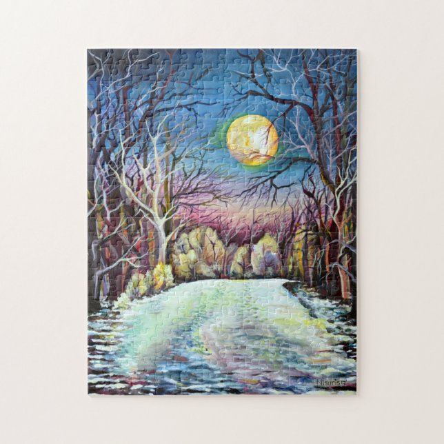 Silent Night Winter Full Moon in Sweden Jigsaw Puzzle (Vertical)