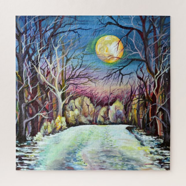 Silent Night Winter Full Moon in Sweden Jigsaw Puzzle (Vertical)