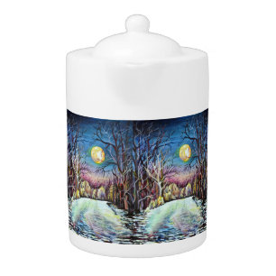 Silent Night Winter Full Moon in Sweden Teapot