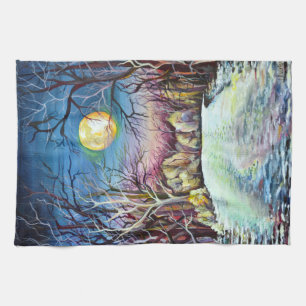 Silent Night Winter Full Moon in Sweden Towel