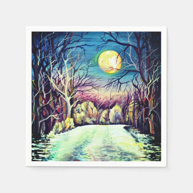 Silent Night Winter Full Moon Napkins (Front)