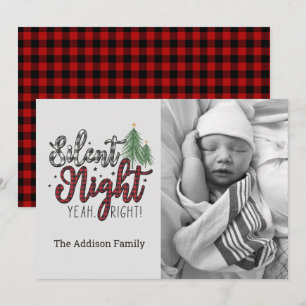 Silent Night Yeah Right Plaid Christmas Card