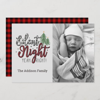 Silent Night Yeah Right Plaid Christmas Card