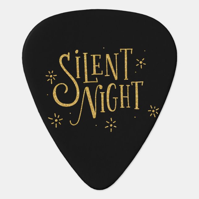 Silent Nights Gold Modern Christmas Typography Guitar Pick (Front)
