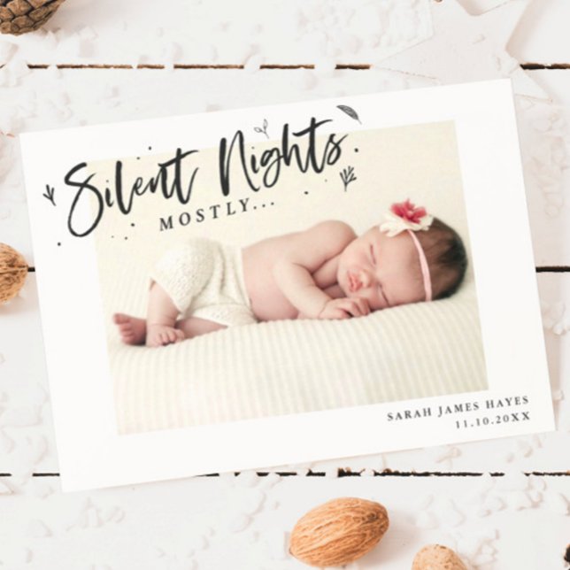 Silent Nights Mostly Baby Photo Holiday Birth Announcement (Creator Uploaded)