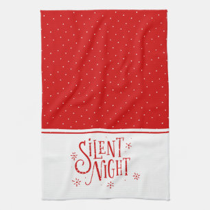 Silent Nights Typography White & Red Kitchen Towel