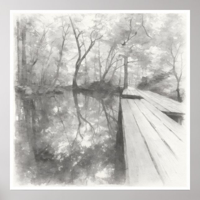 Silent Passage — Ink Painting Wabi-Sabi Reflection Poster (Front)