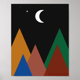 Silent Peaks Under a Crescent Moon Picture Poster
